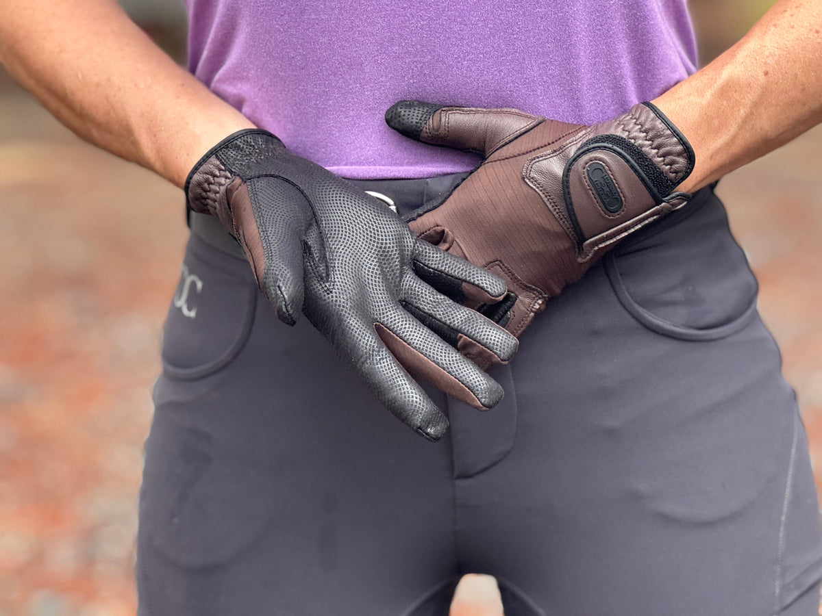 Correct Connect - Tackified Copper Tech™️ Leather Premium Riding Glove in Brown