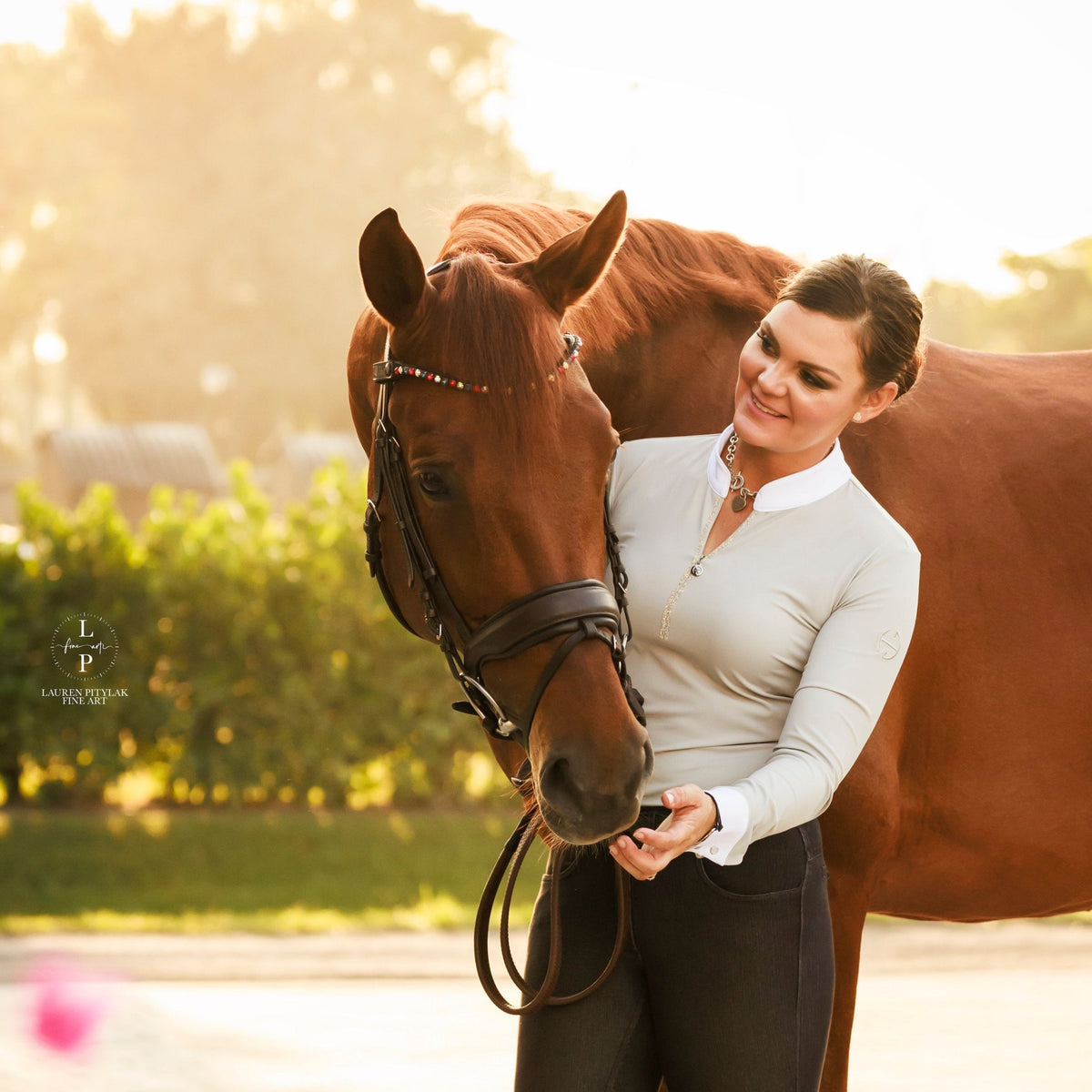 Halter Ego - Heidi - Long Sleeve Riding Top with Crystal Fabric Trim