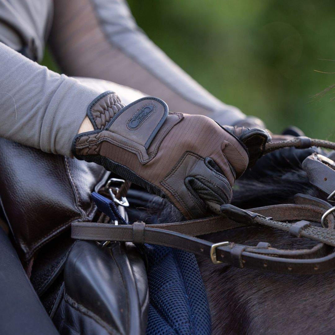 Correct Connect - Tackified Copper Tech™️ Leather Premium Riding Glove in Brown