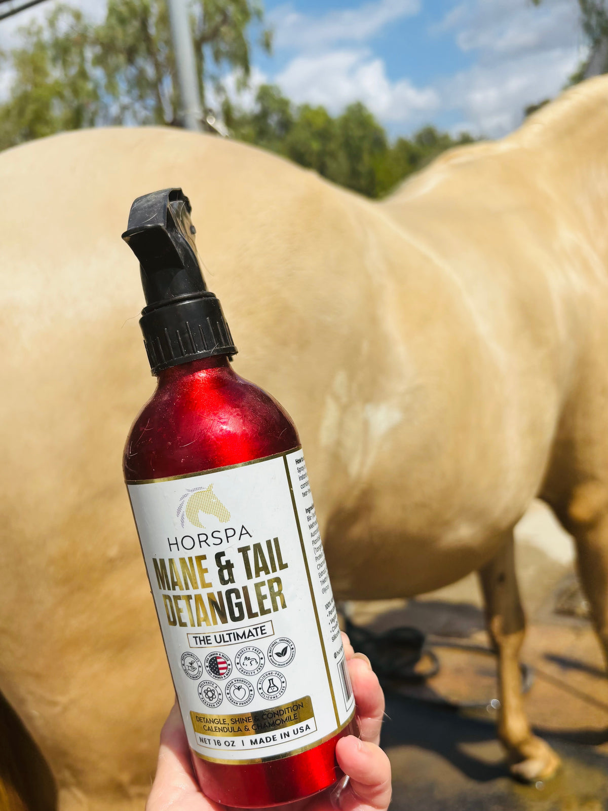 Horspa - Mane & Tail Detangling Spray - The Ultimate Calendula & Chamomile 16oz Aluminum Bottle