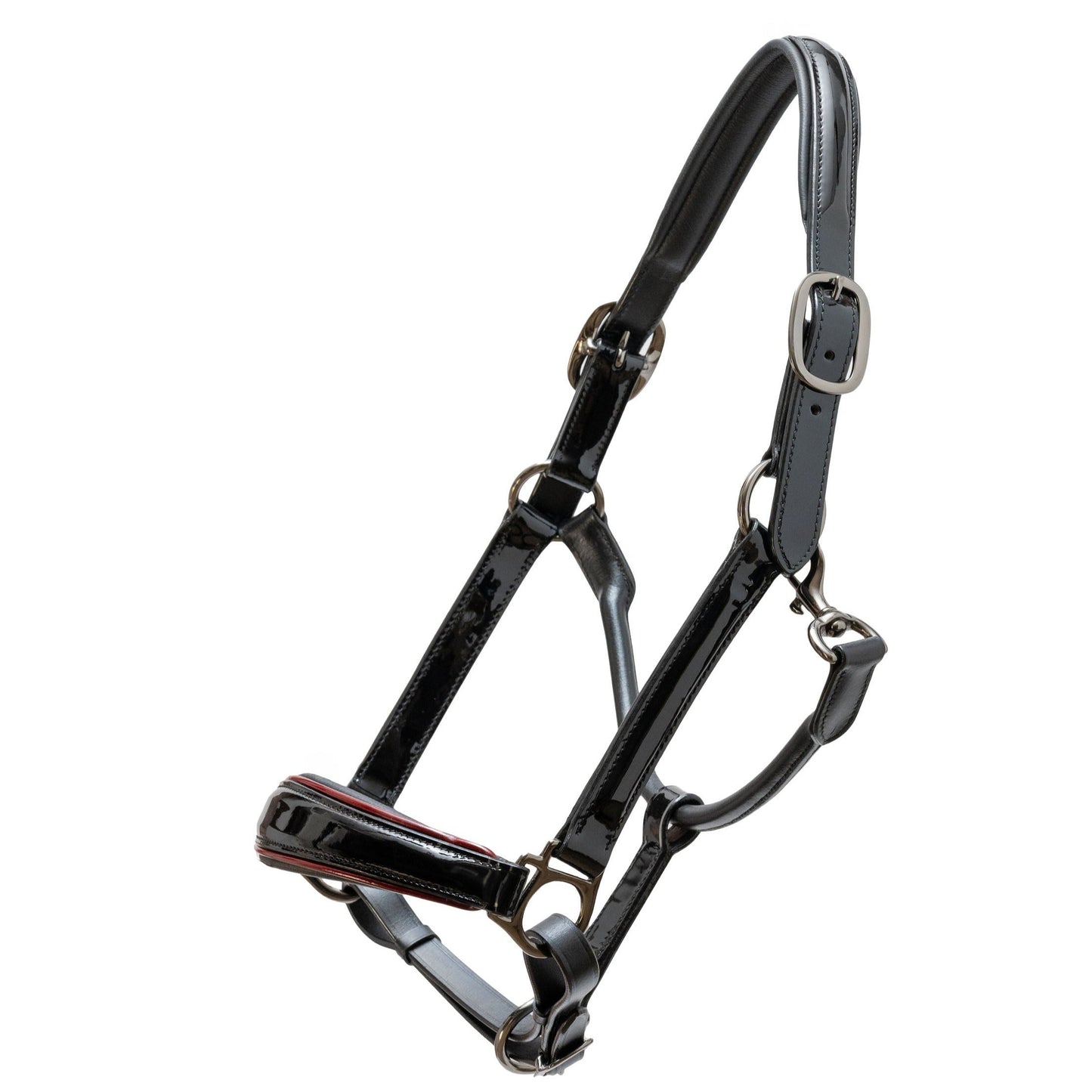 Halter Ego - Hayworth Black Patent Leather Halter with Burgundy Piping