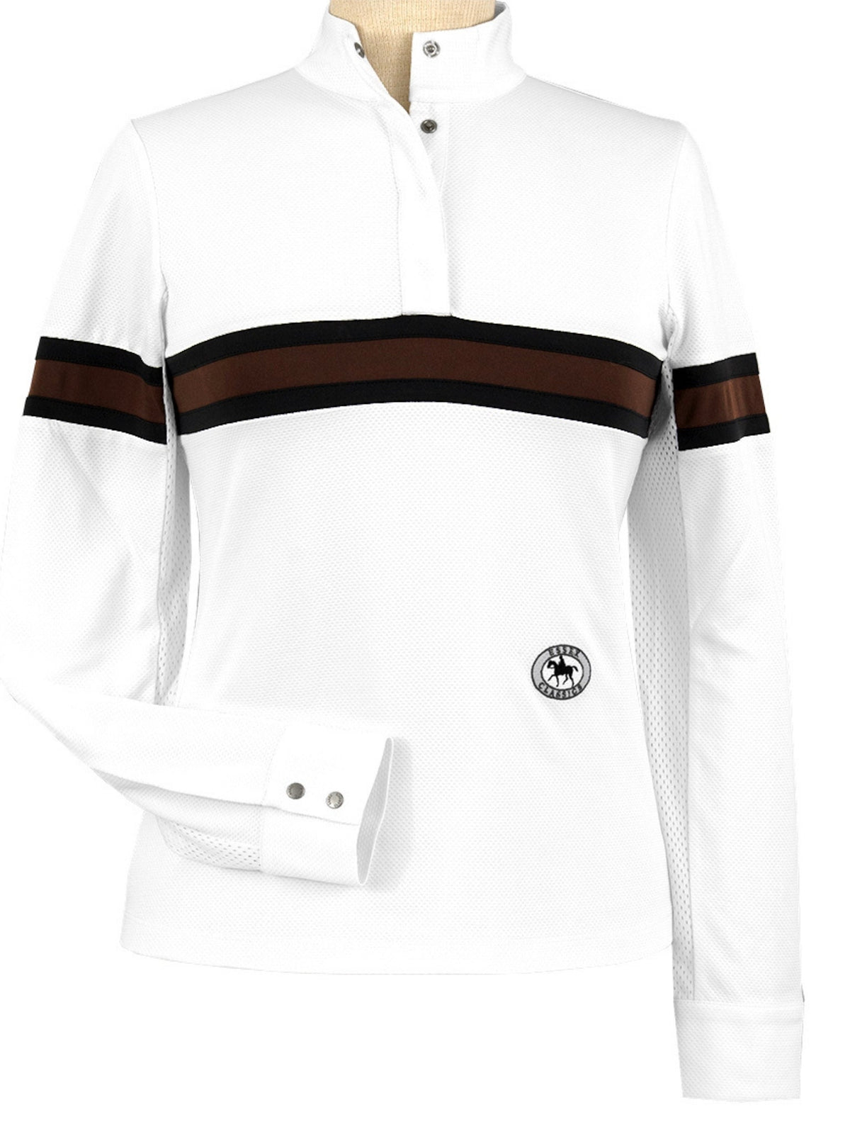 Essex Classics - Cambridge Ladies Long Sleeve Show Shirt - White with Black & Chocolate