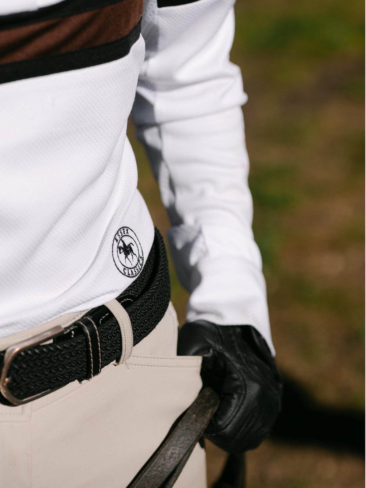 Essex Classics - Cambridge Ladies Long Sleeve Show Shirt - White with Black & Chocolate