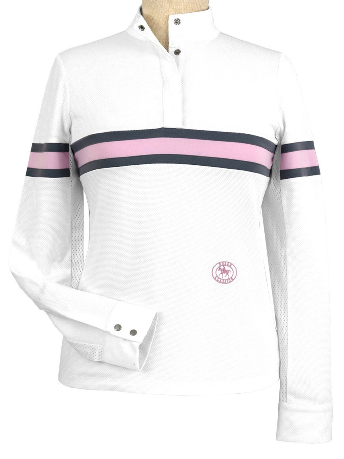 Essex Classics - Cambridge Ladies Long Sleeve Show Shirt - White with Grey & Pink