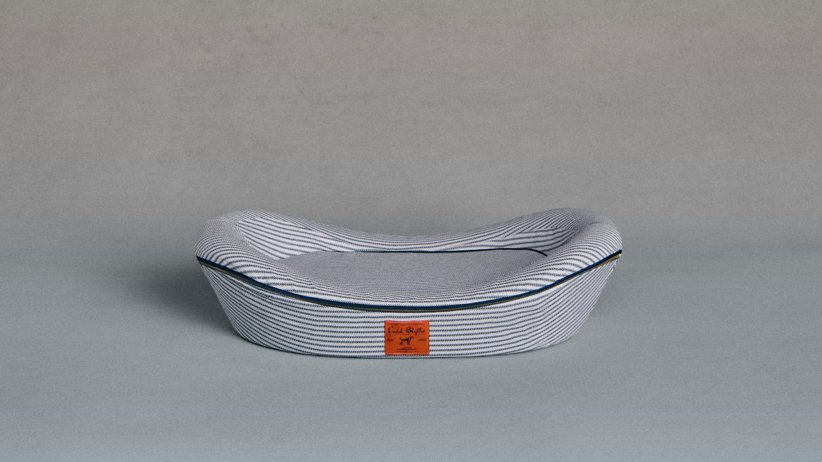 Enid Blythe Timeless Dog Bed in Blue Blood Ticking