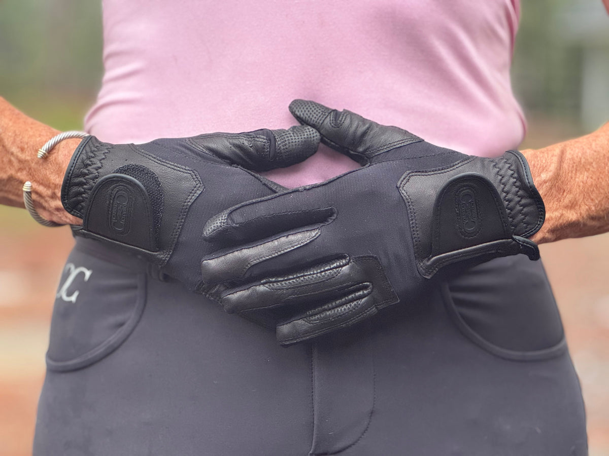 Correct Connect - Tackified Copper Tech™️ Leather Premium Riding Glove in Black