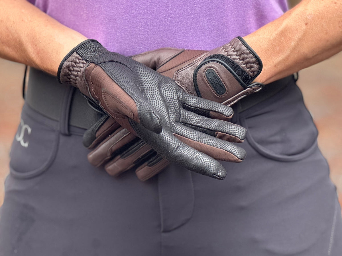 Correct Connect - Tackified Copper Tech™️ Leather Premium Riding Glove in Brown