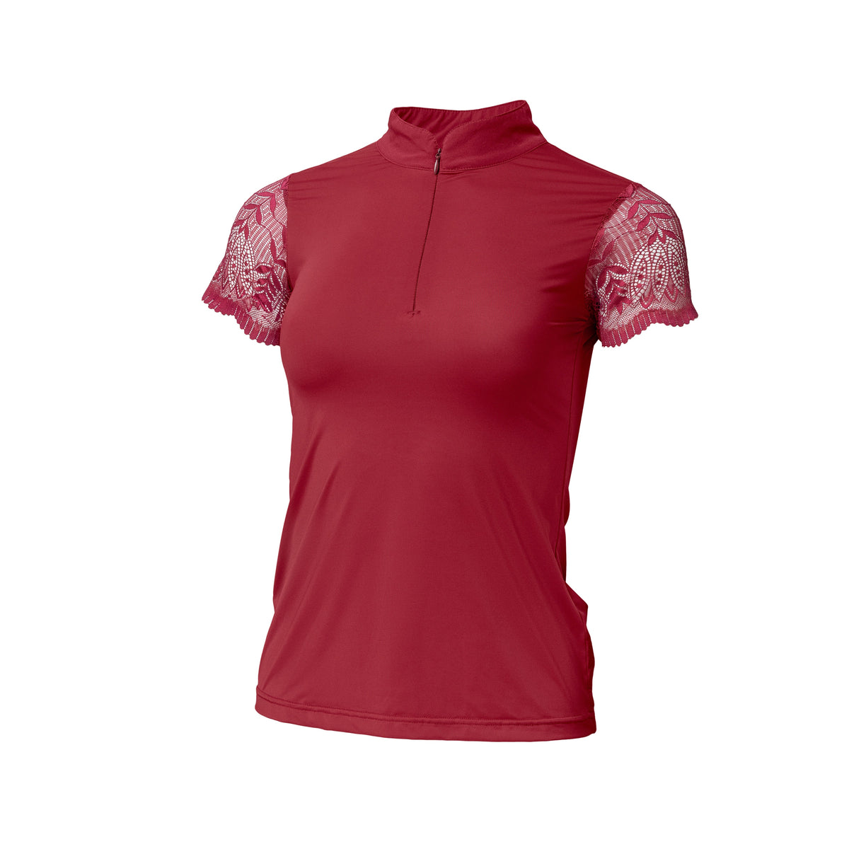 Halter Ego - Charlie Short Sleeve Lace Riding Shirt - Cherry Red