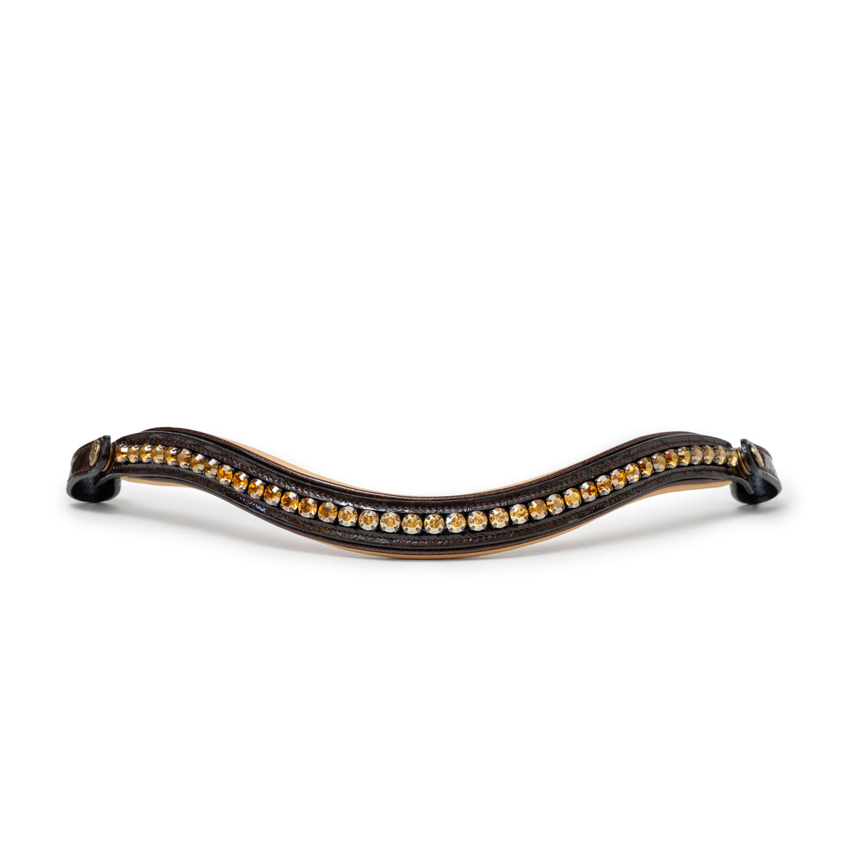 Halter Ego - The Vienna Brown Patent Leather Snaffle Bridle with Bronze Golden Sparkle Piping