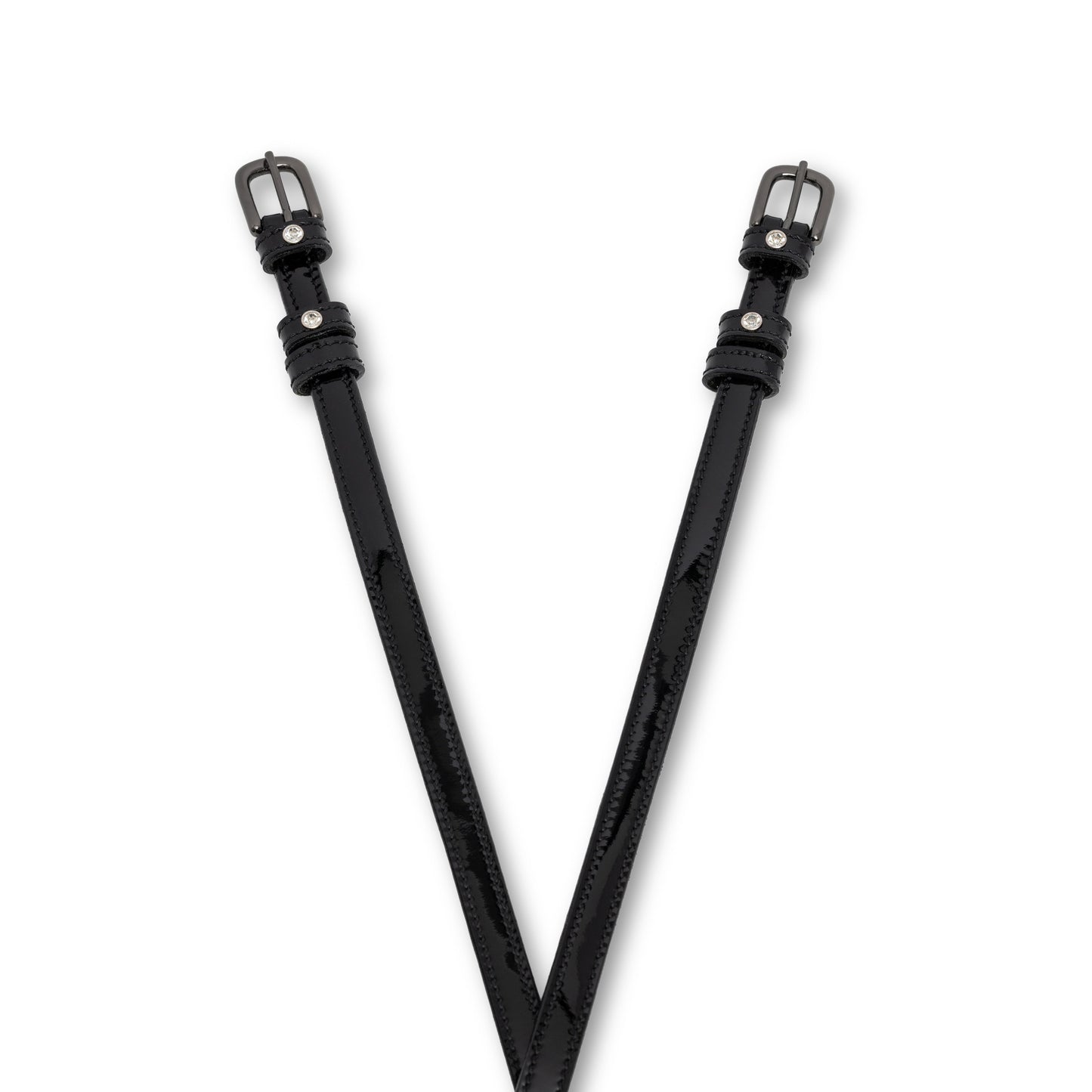Halter Ego - Showstopper Black Patent Leather & Clear Crystal Rivet Spur Straps