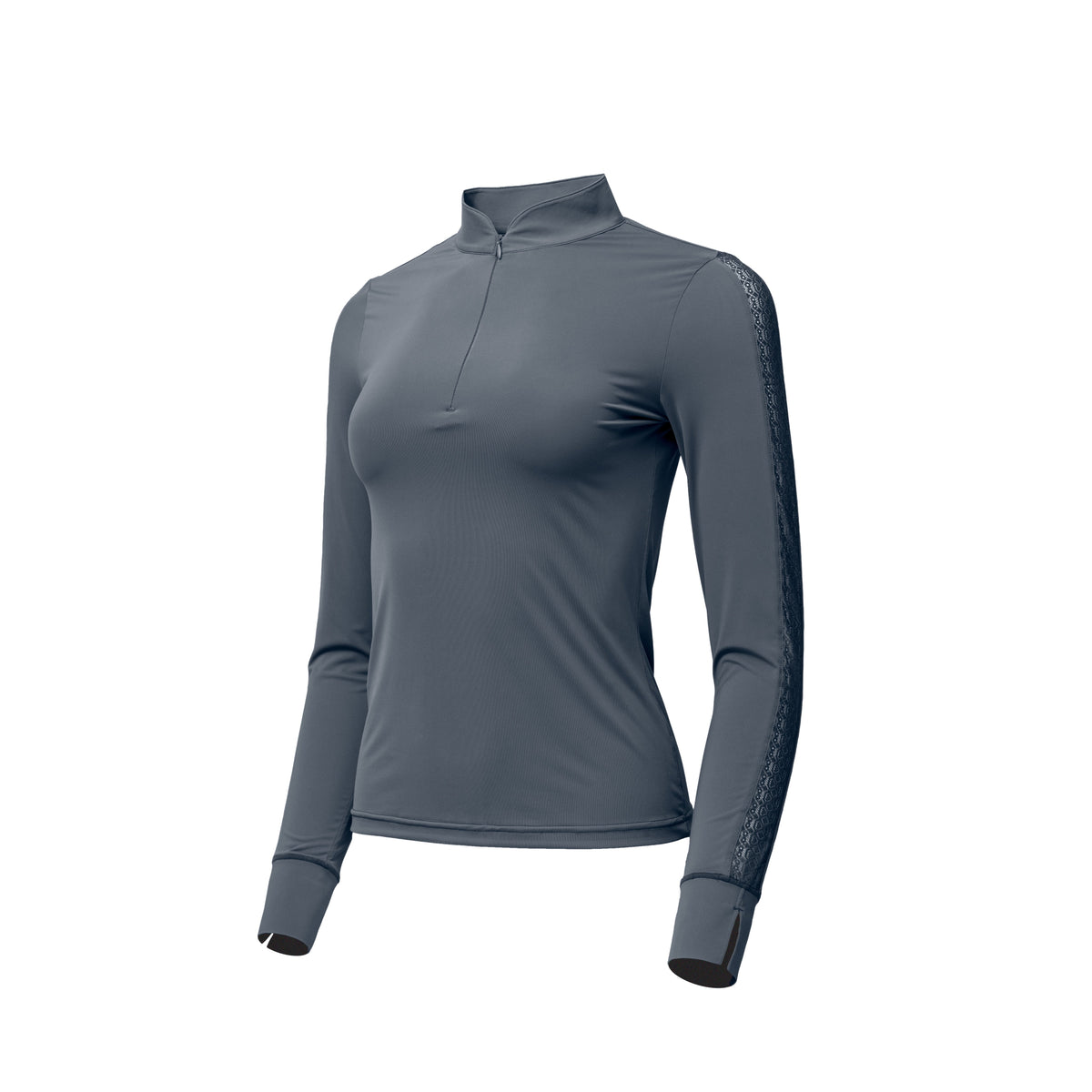 Halter Ego - Annabelle - Long Sleeve Lace Riding Top - Charcoal