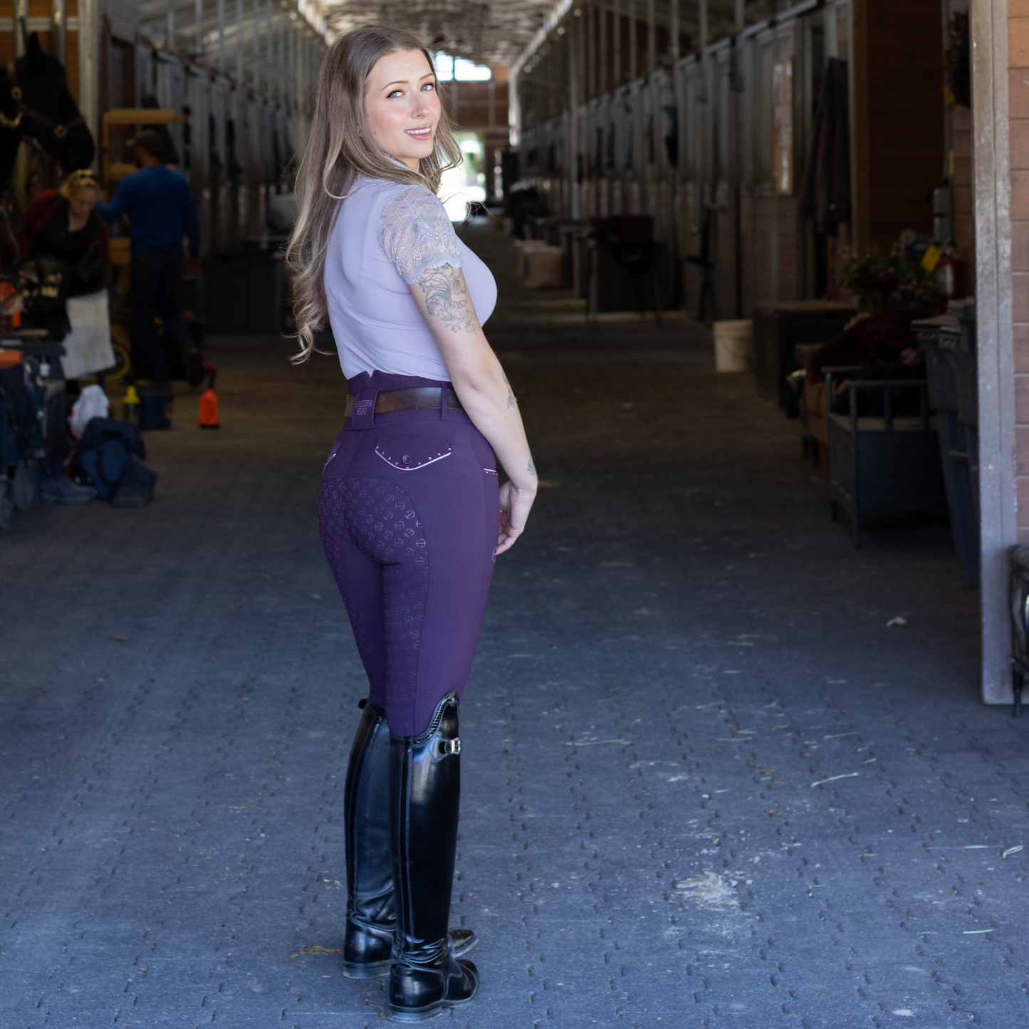 Halter Ego - Charlie Short Sleeve Lace Riding Shirt - Light Amethyst