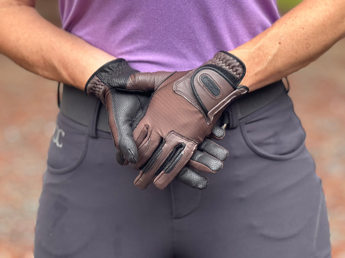 Correct Connect - Tackified Copper Tech™️ Leather Premium Riding Glove in Brown