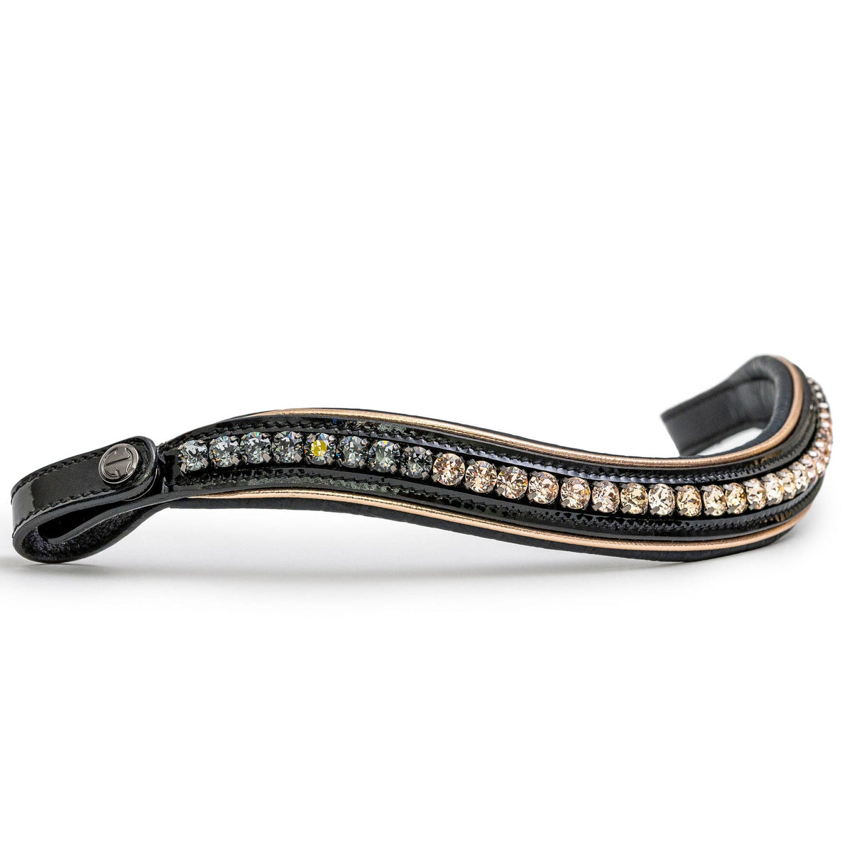 Halter Ego - The Gotham Black Patent Snaffle Bridle – Patent Leather | Croc Print | Ombre Austrian Crystal Browband