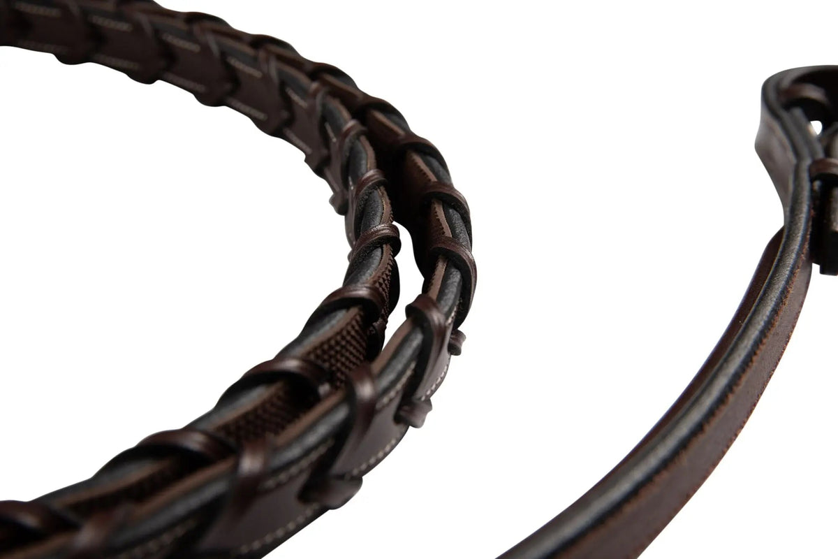 Huntley Equestrian Fancy Stitched Rubber Lined Laced Reins, Size Full
