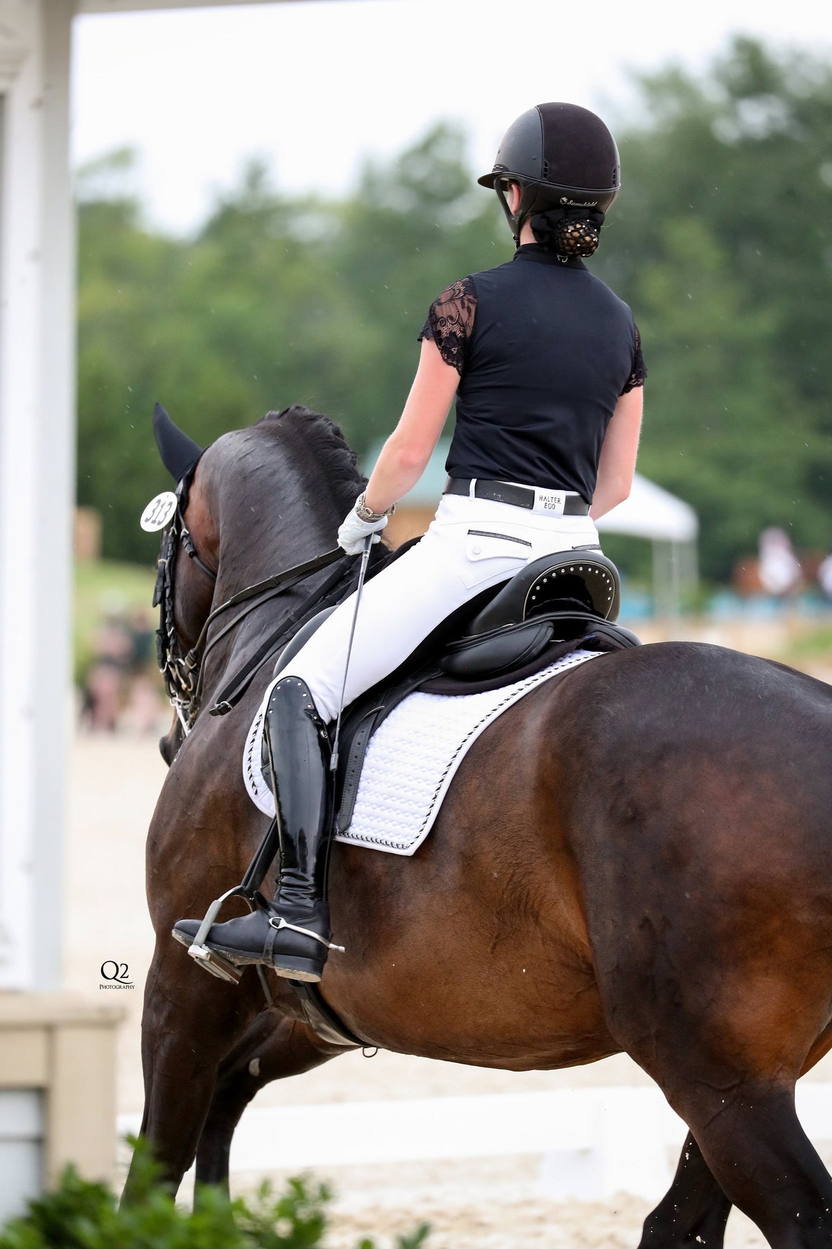 European Cotton Dressage Saddle Pad - White & Black Twist Trim Full