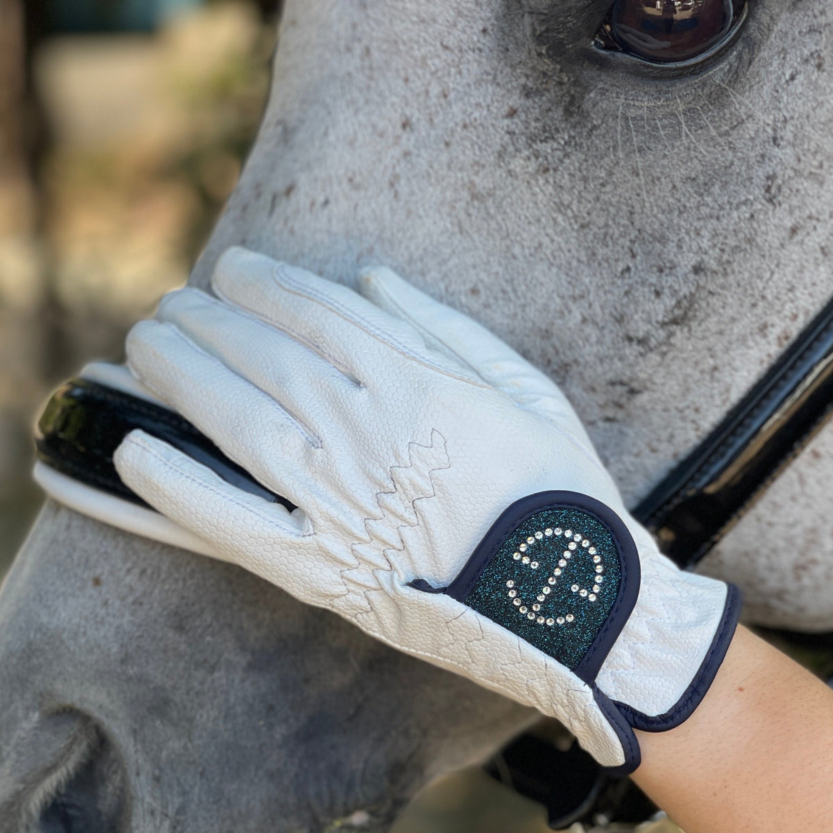 Halter Ego® Competition Gloves - Bermuda Blue Glitter & Crystal Logo