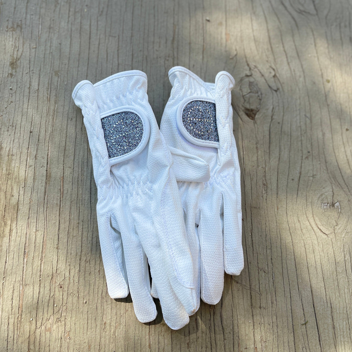 Halter Ego - Competition Gloves - Silver Gray Glitter & Crystal Logo
