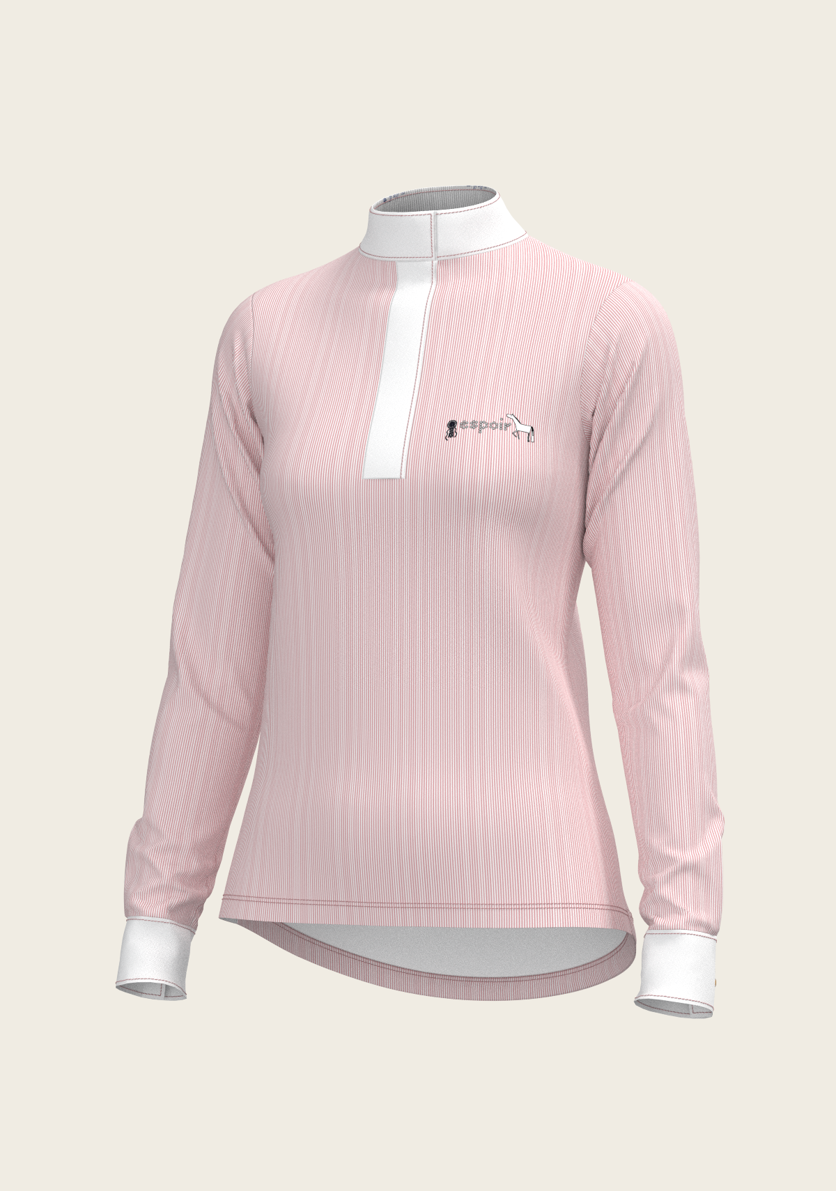 Espoir - Stripes in Rose Short Zip Long Sleeve Show Shirt