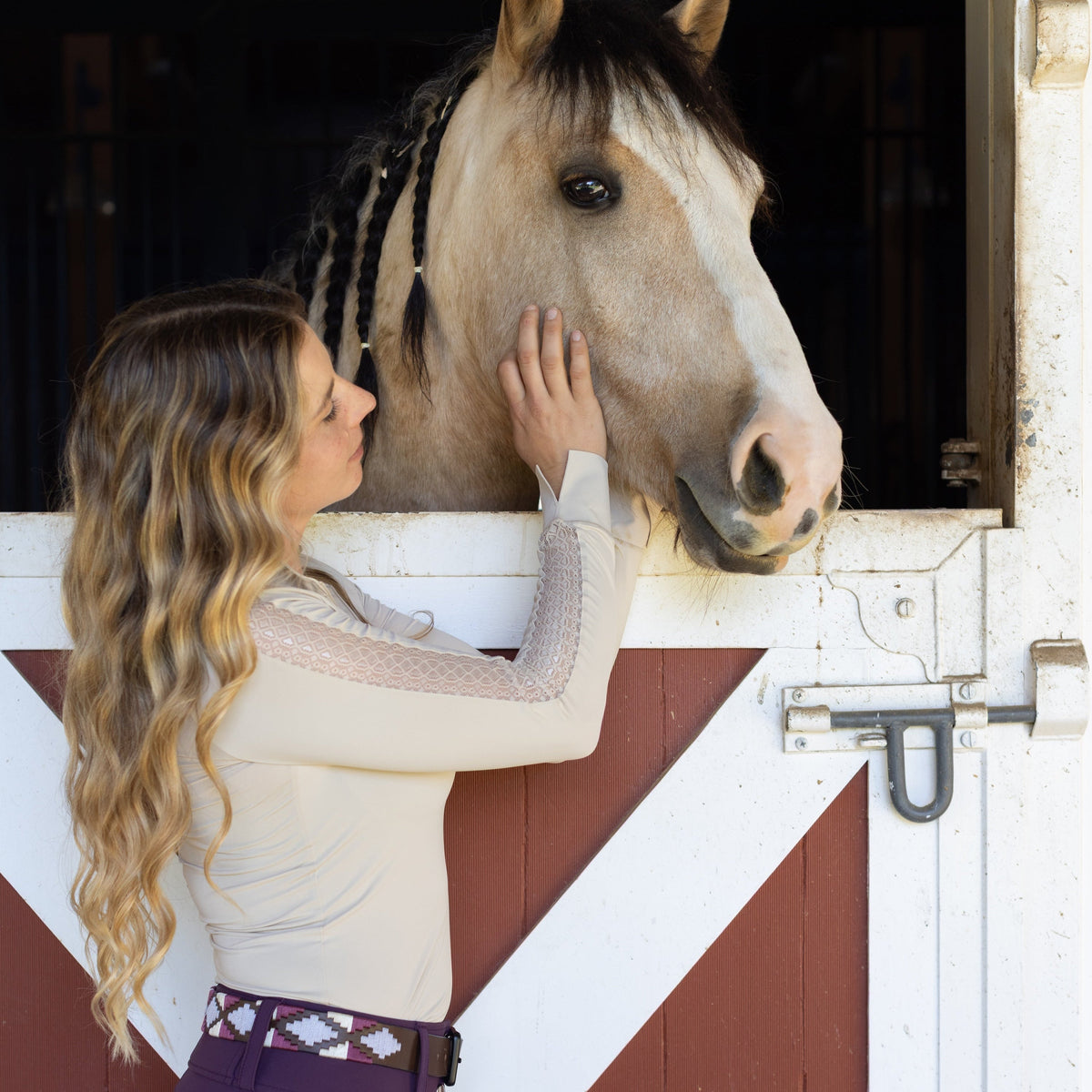 Halter Ego - Annabelle - Long Sleeve Lace Riding Top - Latte