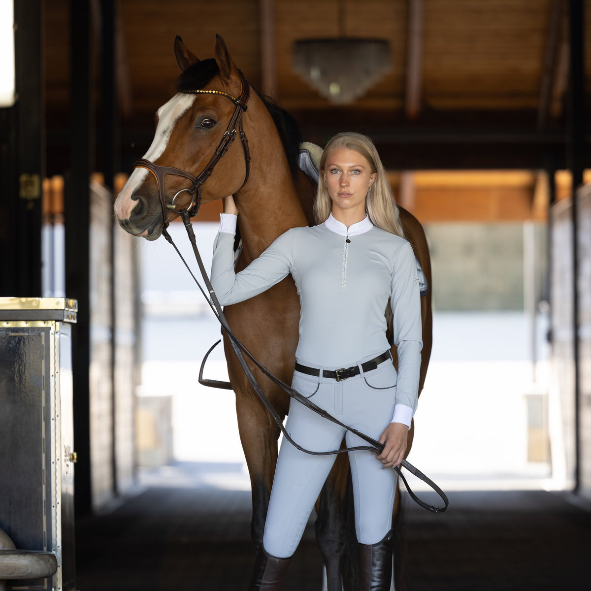 Halter Ego - Heidi - Long Sleeve Riding Top with Crystal Fabric Trim