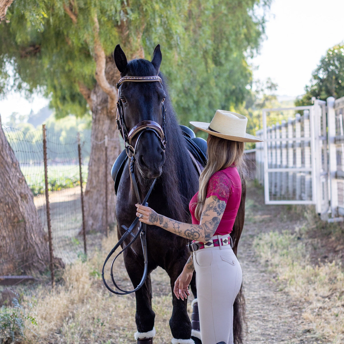 Halter Ego - Rosado Bravo - Magenta, Cream & Brown Leather Polo Belt