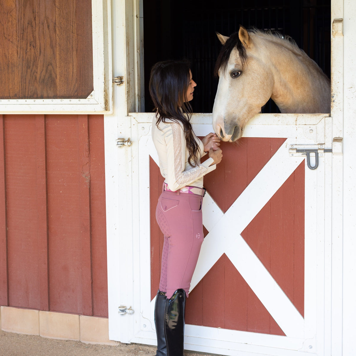 Halter Ego - Annabelle - Long Sleeve Lace Riding Top - Latte