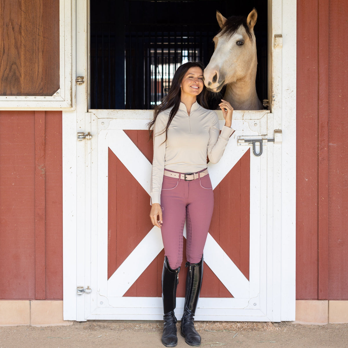 Halter Ego - Annabelle - Long Sleeve Lace Riding Top - Latte