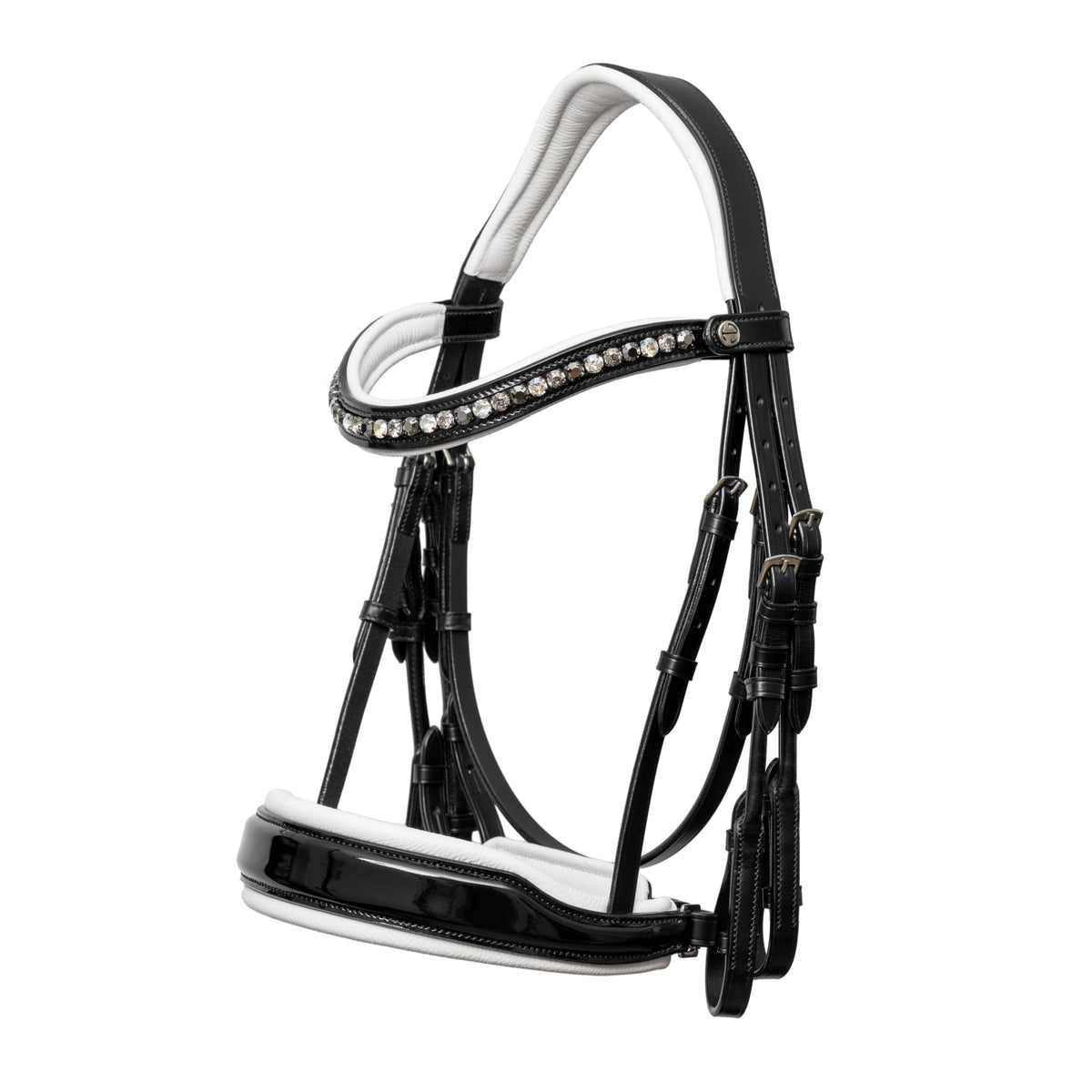 Halter Ego - Mont Blanc Black Patent Double Bridle With White Padding
