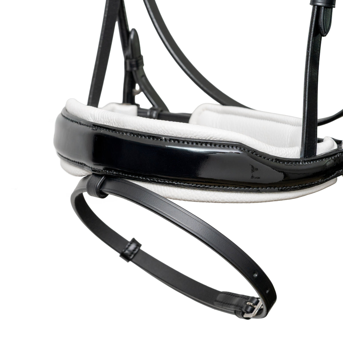 Halter Ego - Mont Blanc Black Patent Leather Snaffle Bridle With White Padding & Removable Flash