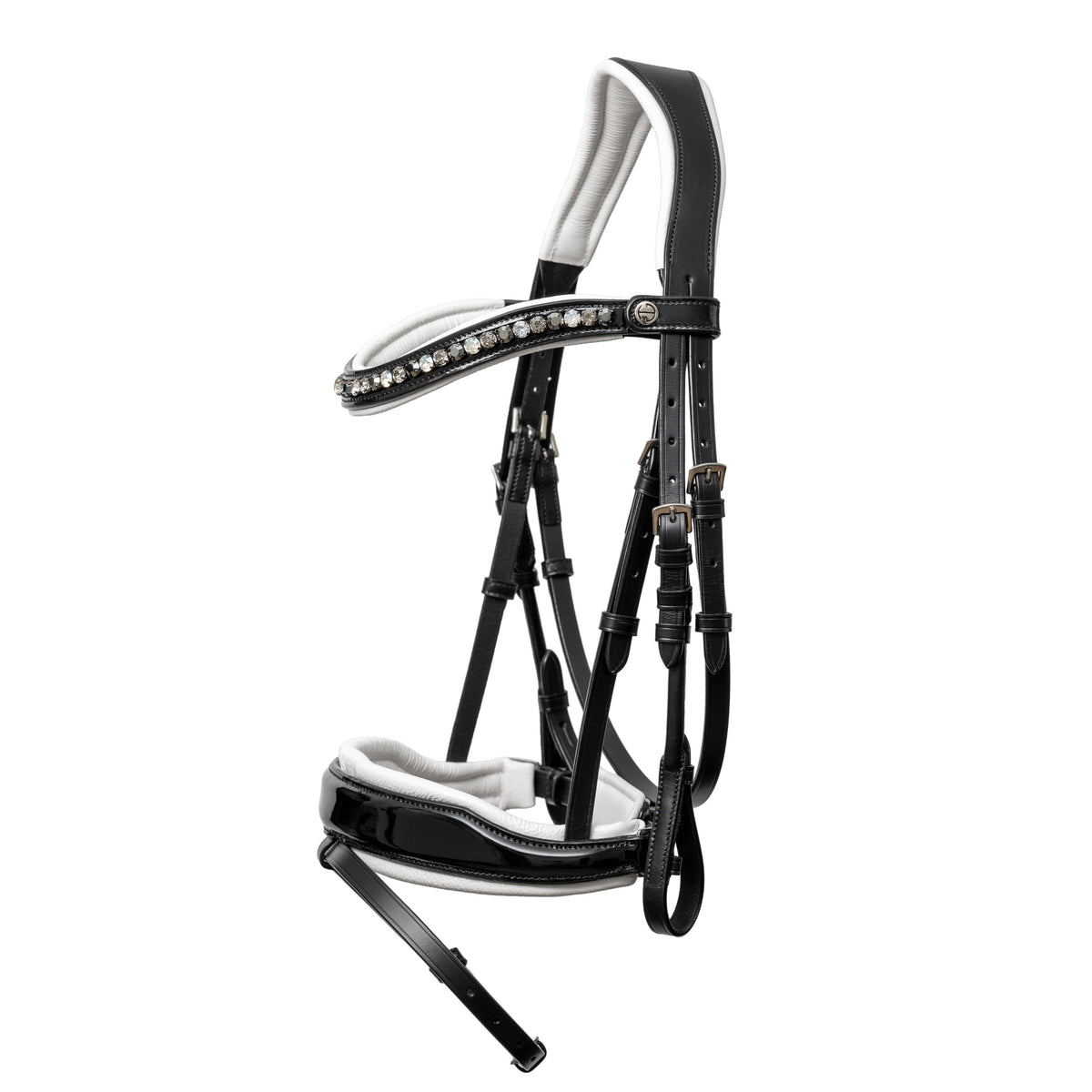 Halter Ego - Mont Blanc Black Patent Leather Snaffle Bridle With White Padding & Removable Flash