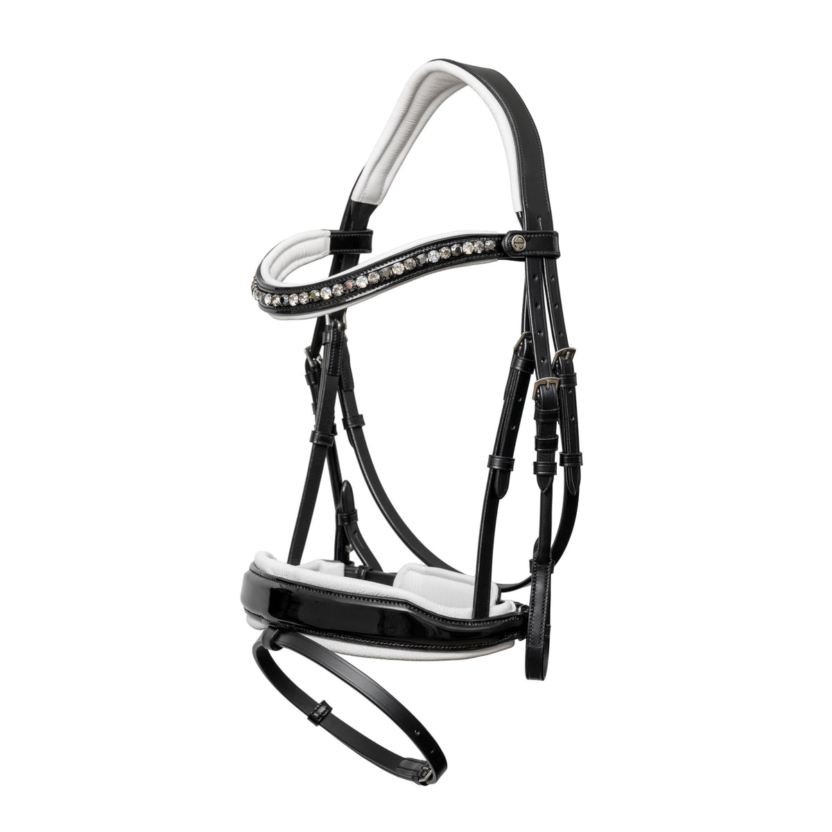 Halter Ego - Mont Blanc Black Patent Leather Snaffle Bridle With White Padding & Removable Flash