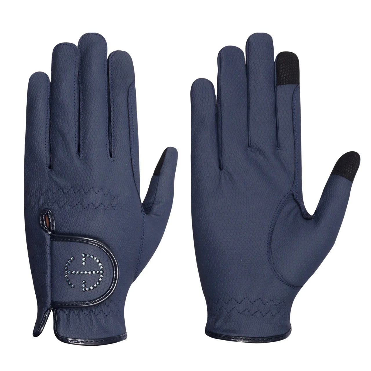 Halter Ego - Riding Gloves - Navy & Montana Light Sapphire Crystal Logo