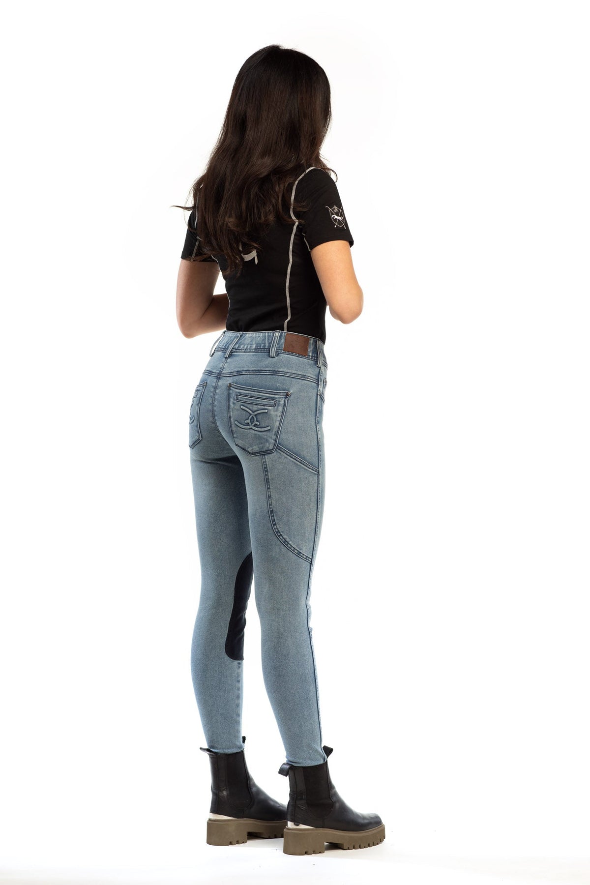 Goode Rider - NEW Equestrian Jean - Knee Patch with Cell Phone Pocket - Faded Blue