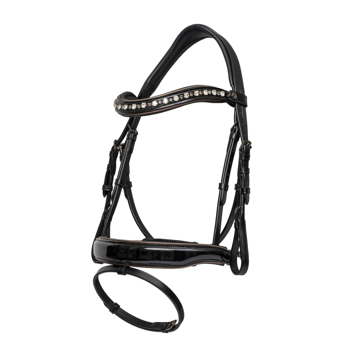 Halter Ego - Ocala Black Patent Leather Snaffle Bridle With Removable Flash