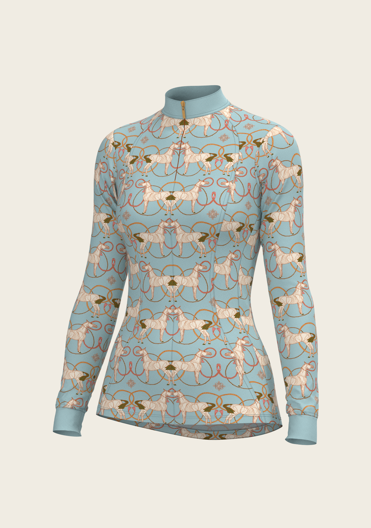 Espoir - Roped Horses on Sky Blue Quarter Zip Sun Shirt
