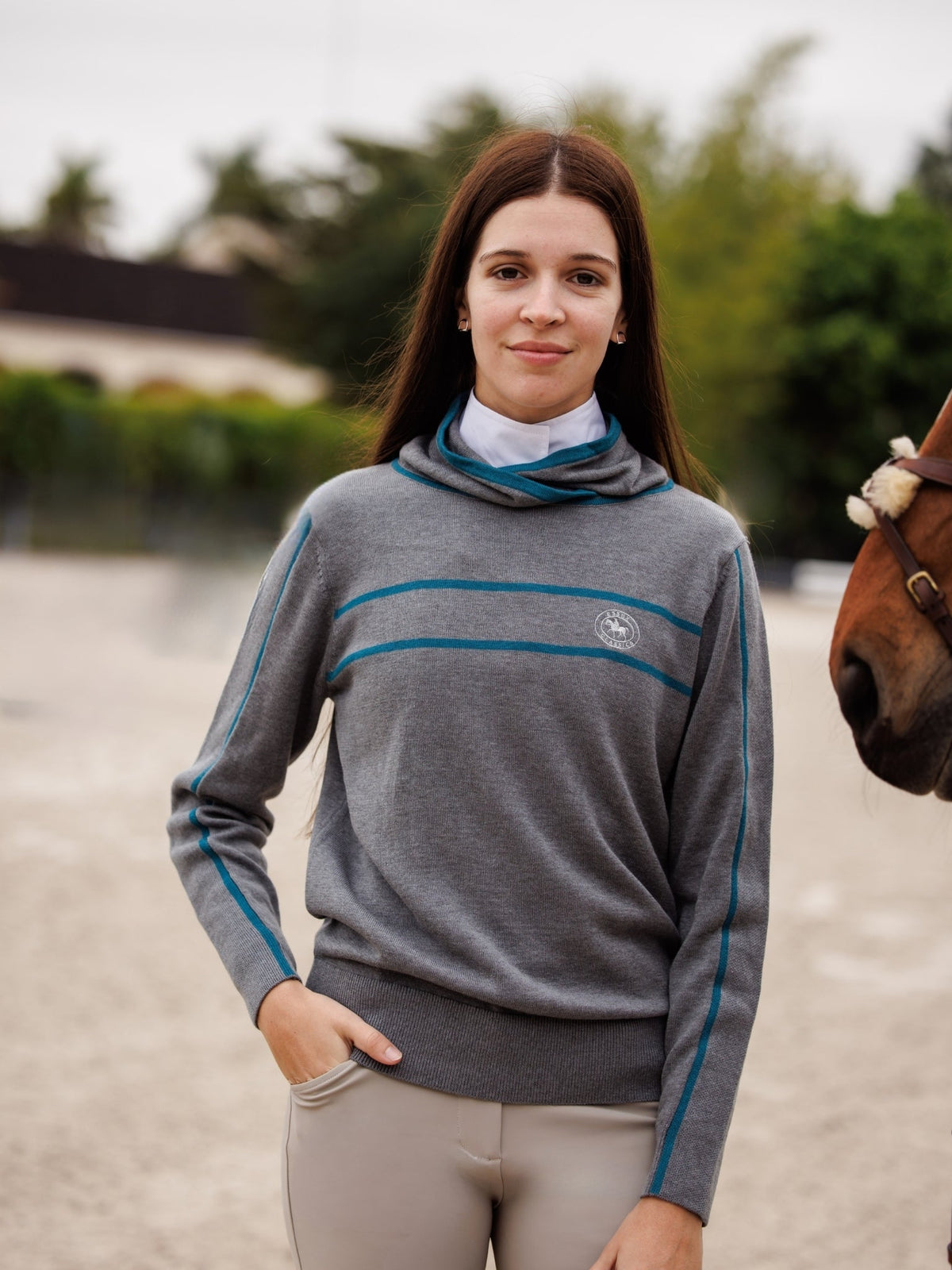 Essex Classics - Hampton Sweater - Grey & Teal