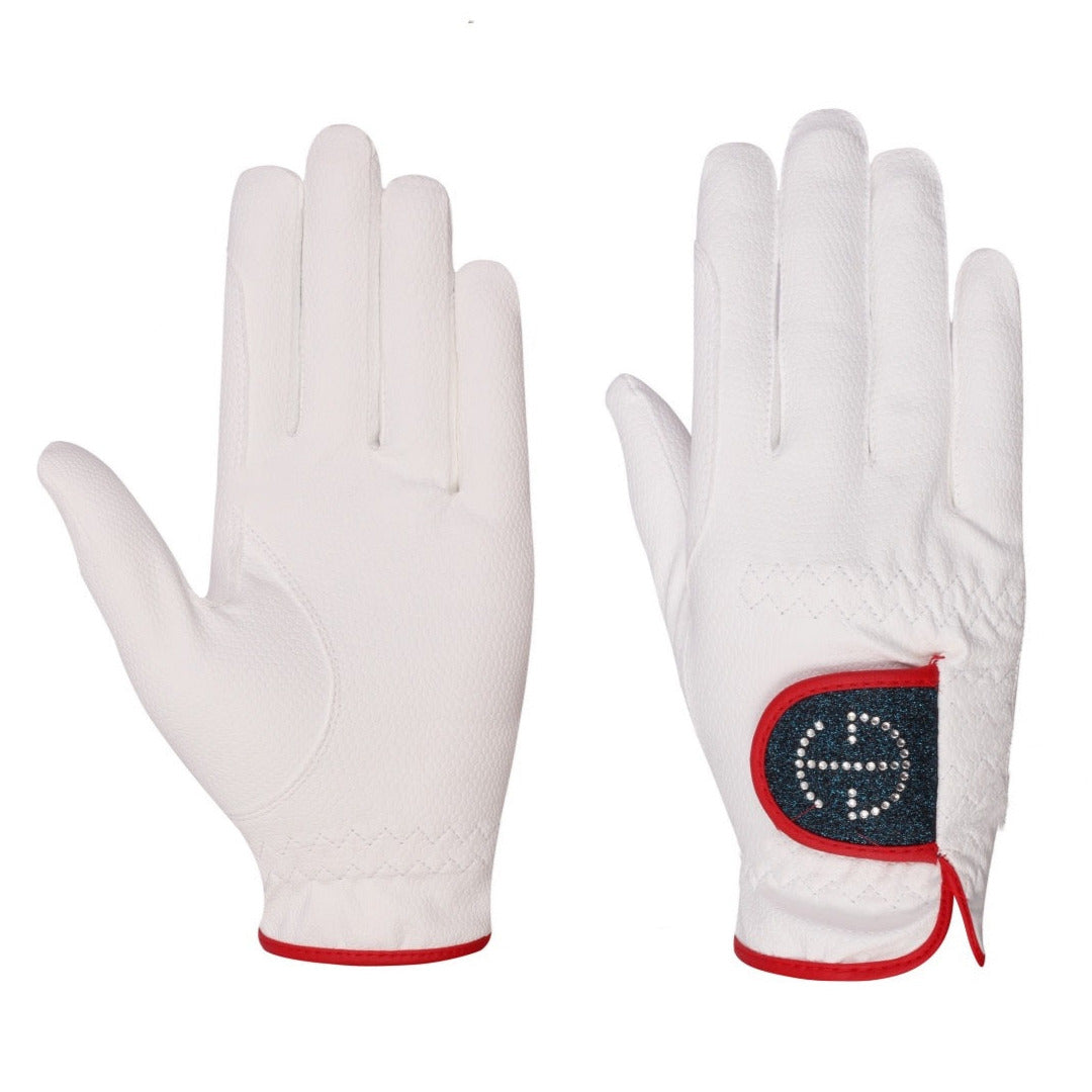 Halter Ego - Competition Gloves - Red/White/Bermuda Blue Glitter & Crystal Logo