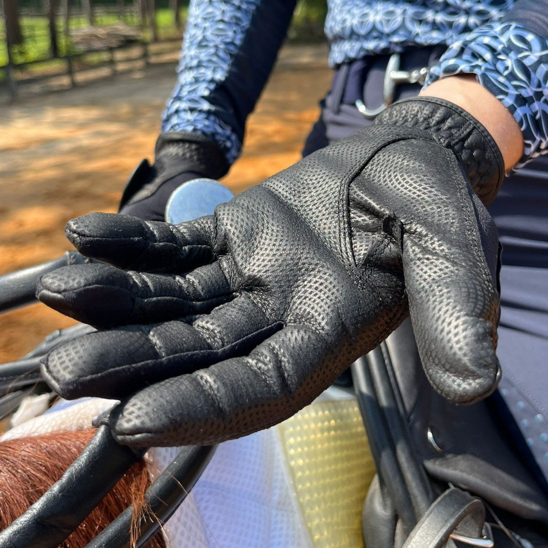 Correct Connect - Tackified Copper Tech™️ Leather Premium Riding Glove in Black