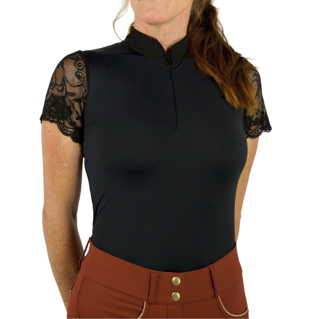 Halter Ego - Tara Short Sleeve Lace Competition Shirt - Black