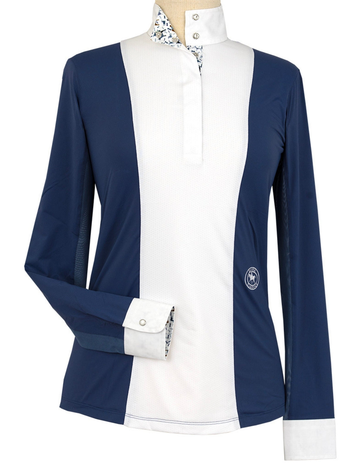 Essex Classics - Girls "Luna II" Marine Blue with Woof & Whimsy Long Sleeve Performance Show Shirt