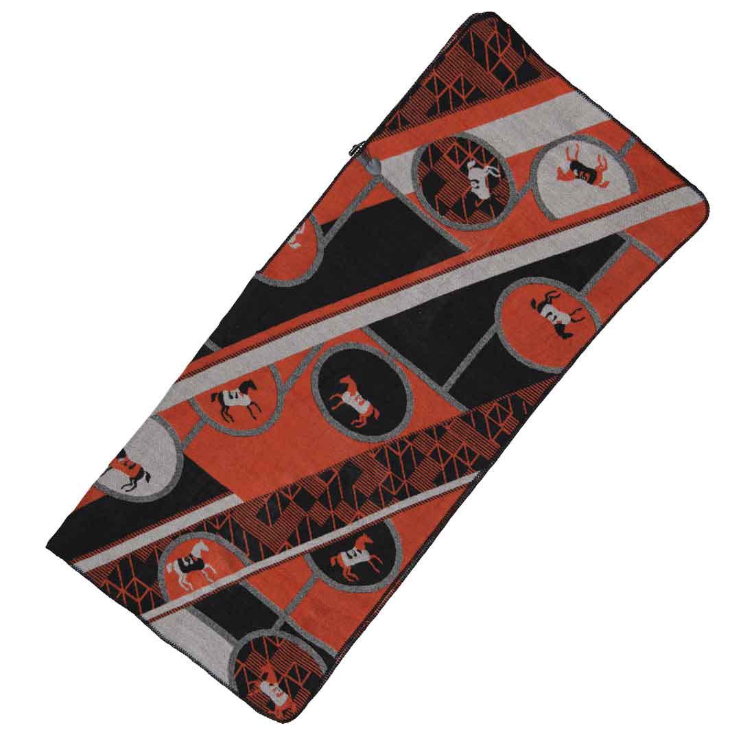 Urban Equestrian Adina - Equestrian Motif Shawl in Tangerine, Charcoal and Black Luxe Wrap