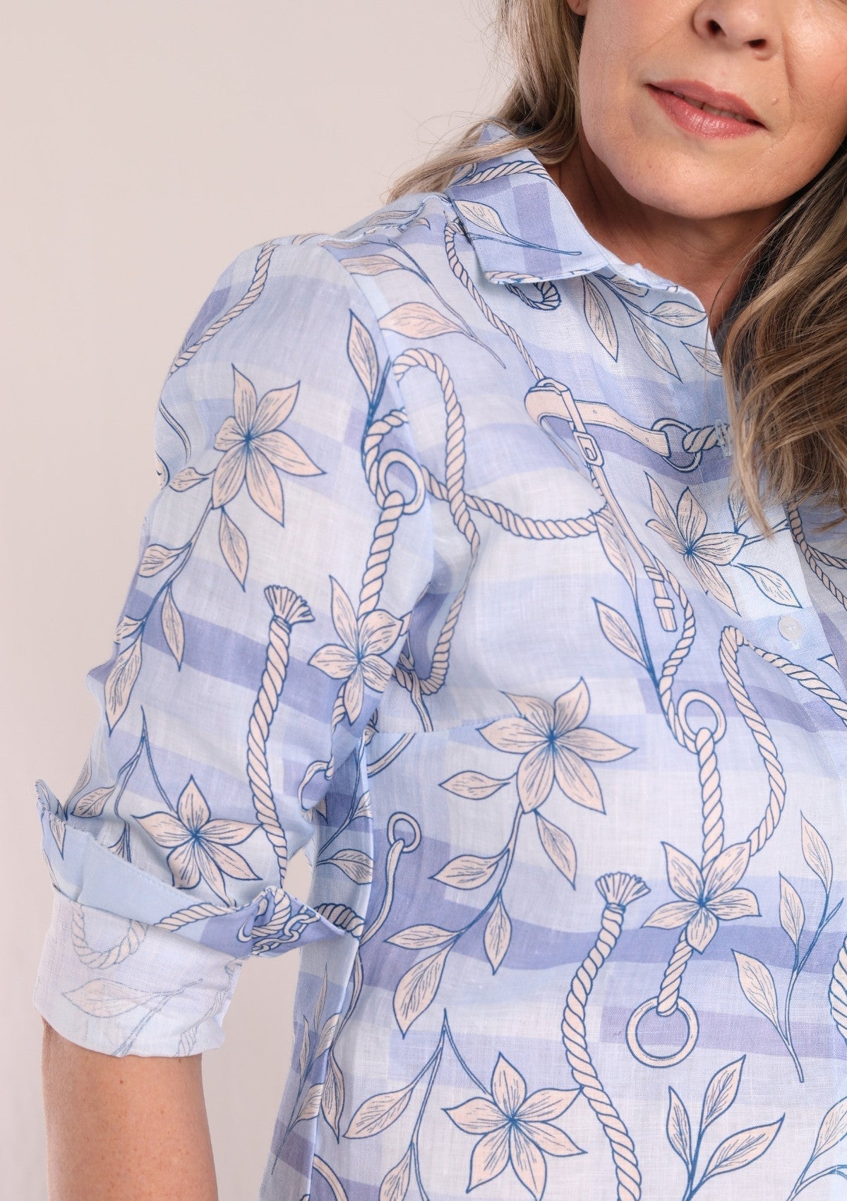 Rönner | Basic Linen Shirt – Seabreeze Blue Ropes Print