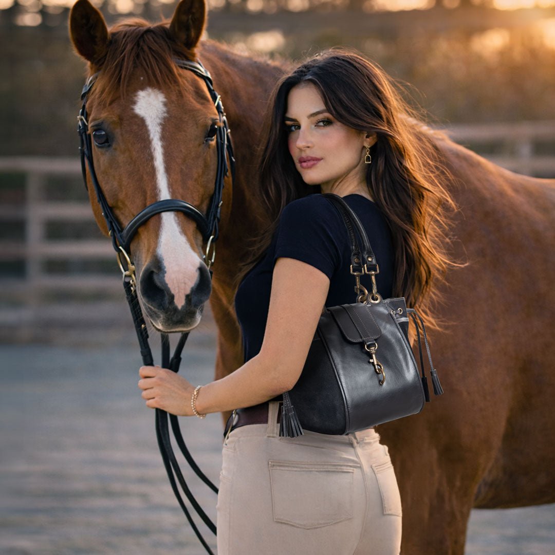 Urban Equestrian Cassidy - Luxury Leather Bucket Handbag in Cognac
