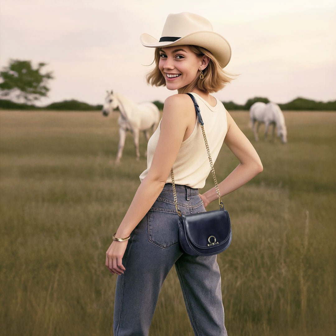 Urban Equestrian Coronado - Horse Bit Lock Luxury Leather Crossbody Handbag in Black