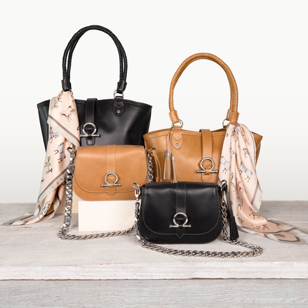 Urban Equestrian Del Rey -Horse Bit Tote Luxury Leather Handbag in Black