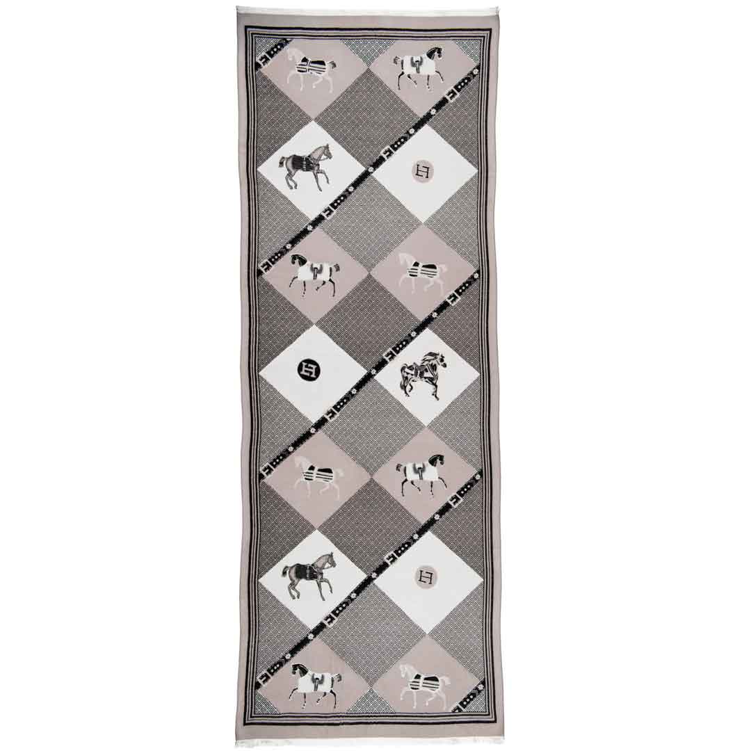 Urban Equestrian Della - Taupe Equestrian Motif Luxe Shawl
