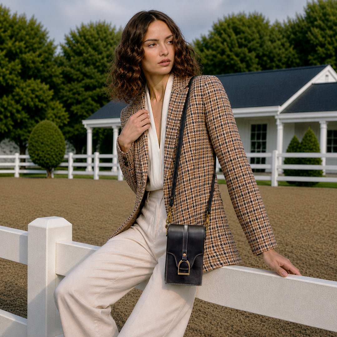 Urban Equestrian Devon Deluxe Phone Bag - Luxury Leather Handbag in Black