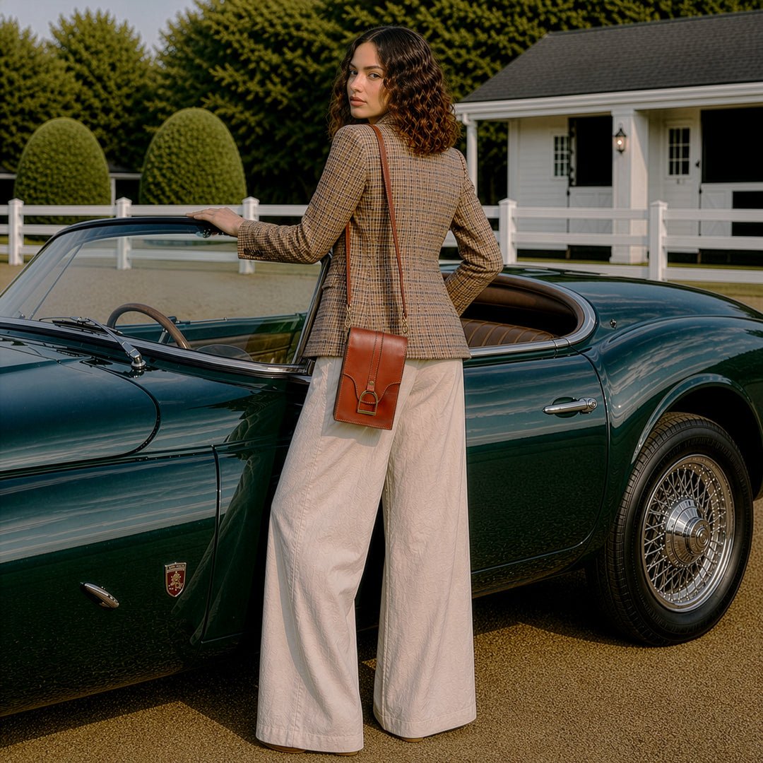 Urban Equestrian Devon Deluxe Phone Bag - Luxury Leather Handbag in Cognac
