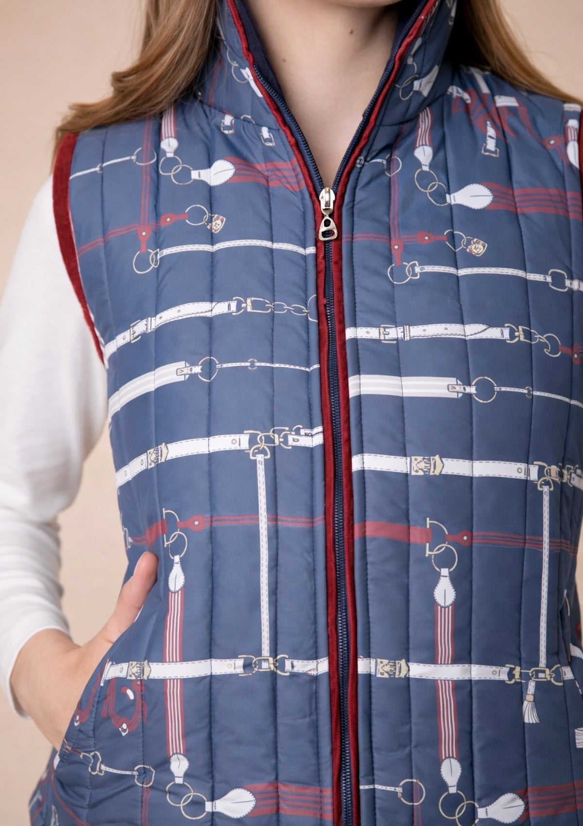 Rönner | Florence Quilted Vest | Jubilea Print | Navy-Burgundy